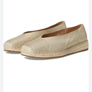 Eileen Fisher PETALS Metallic Cream Leather Jute Espadrille Slip On Loafer